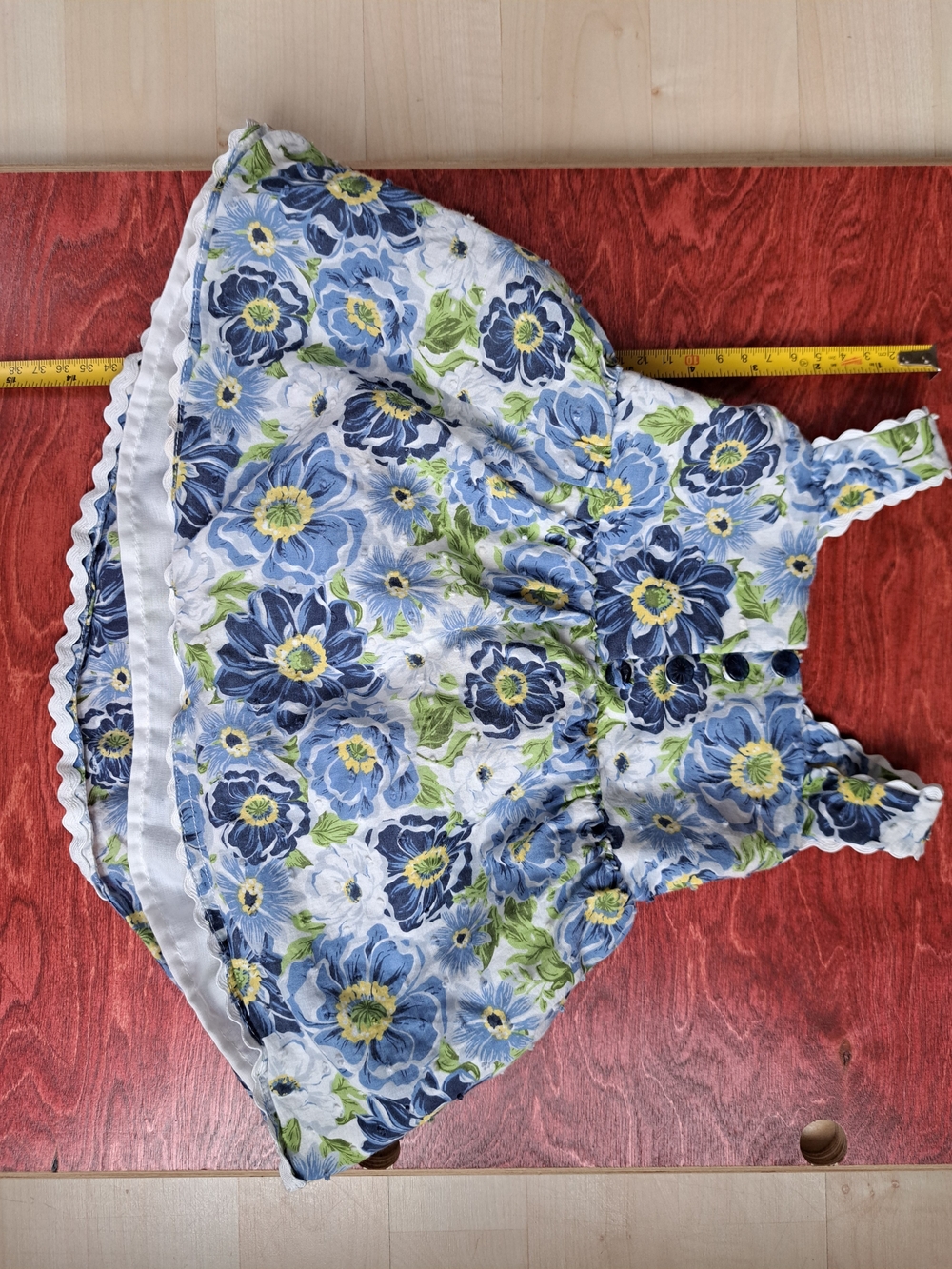 Max Studio Kids, Blue-White Lined Floral-Trim Dress, Size 18-24 Months